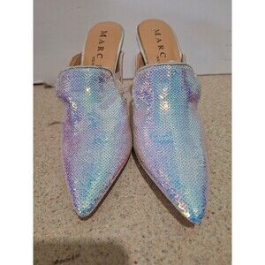 Marc Defang Iridescent Sequin Stiletto Mule Heels Women's Size 8.5 – Silver/Holo